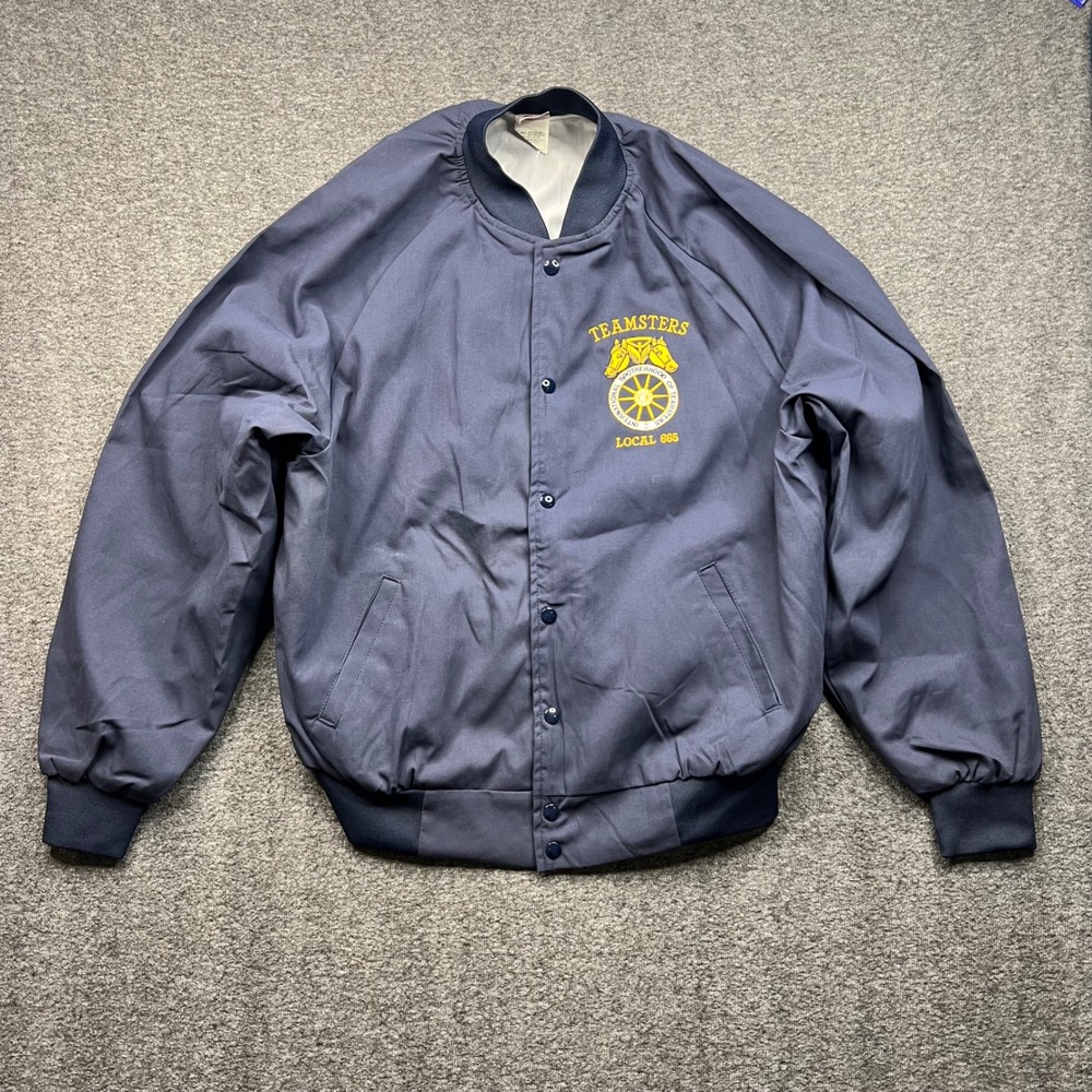 Union Line Jacket Mens‎ Large Blue Bomber Teamsters Local 665 Union USA Snap